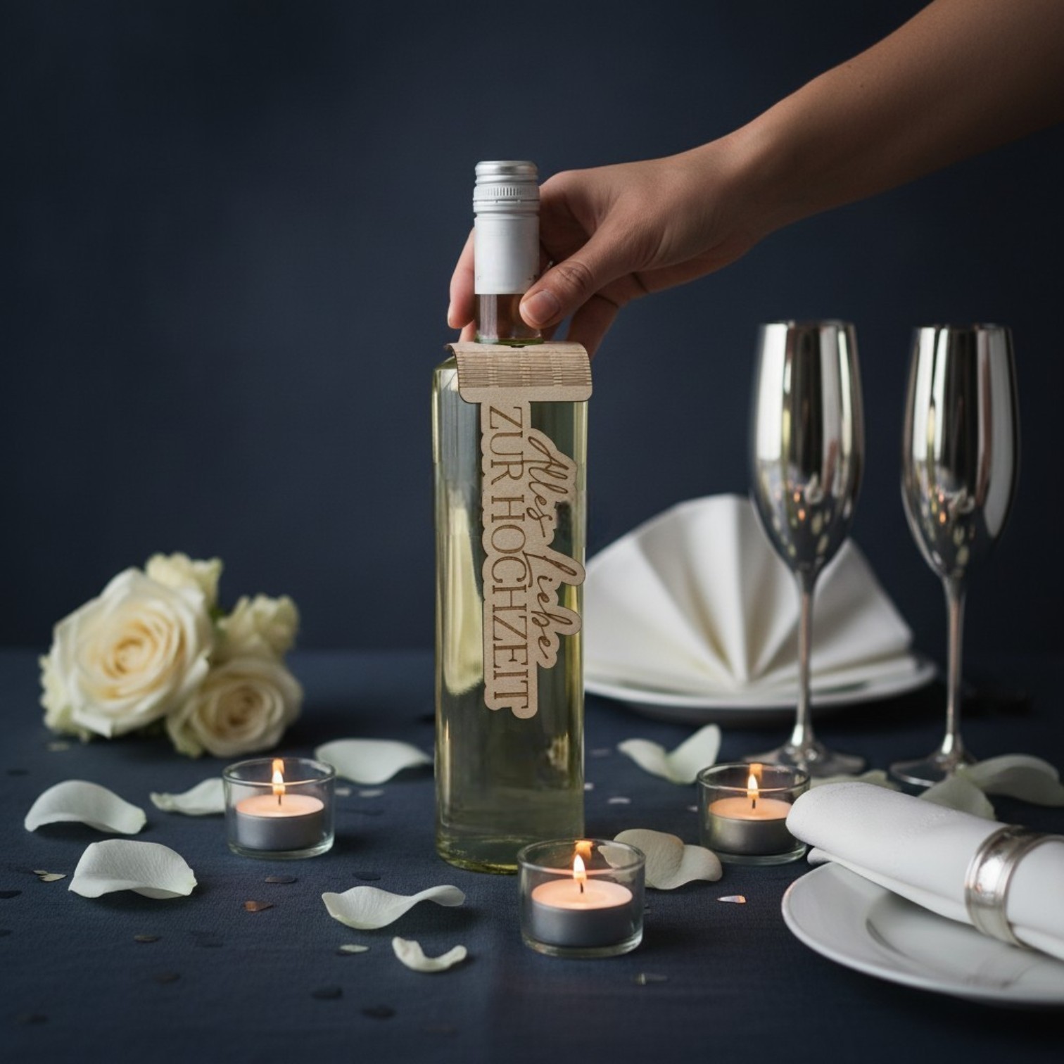 Flaschenanhänger Hochzeit aus Birkenholz – Alles Liebe zur Hochzeit – Geschenk für Wein & Sekt – Holzanhänger Lasergravur